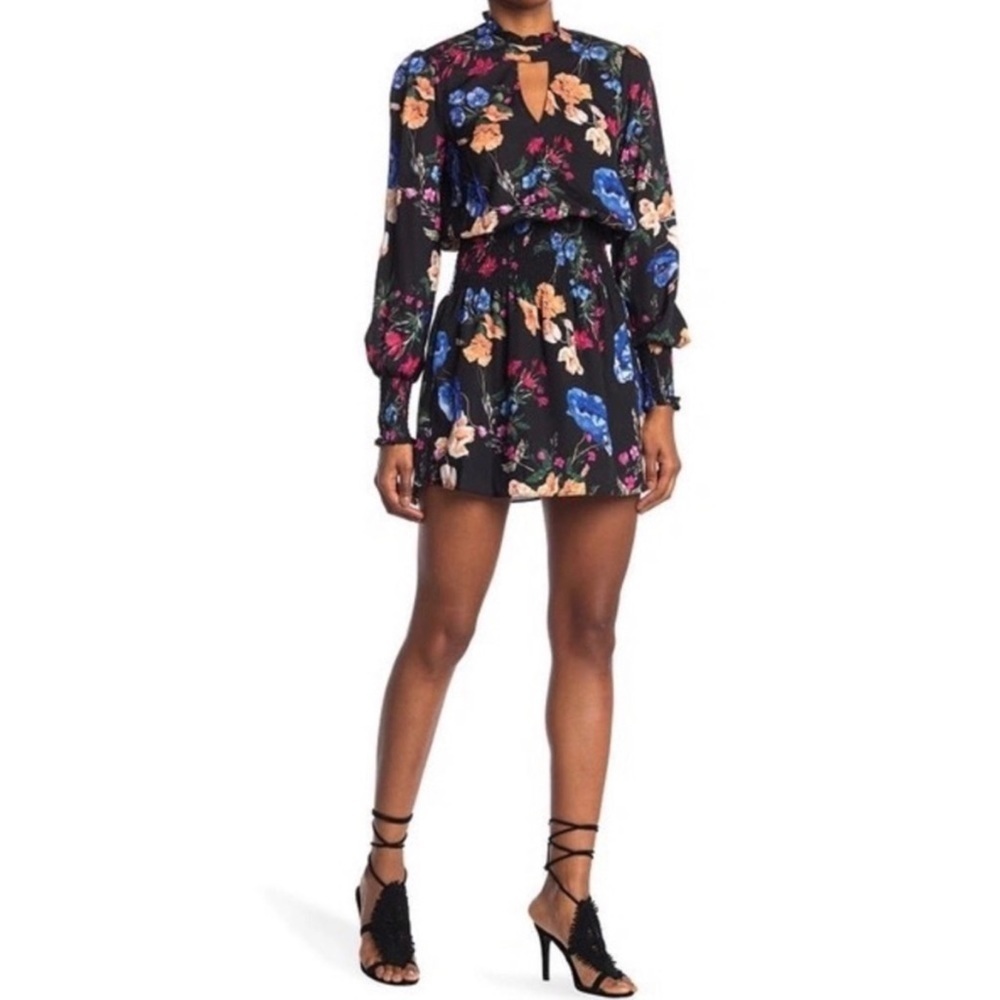 Nwt Parker Floral Mock Neck Smocked Waist Black Calla Long Sleeves Dress Small — image 7 of 8